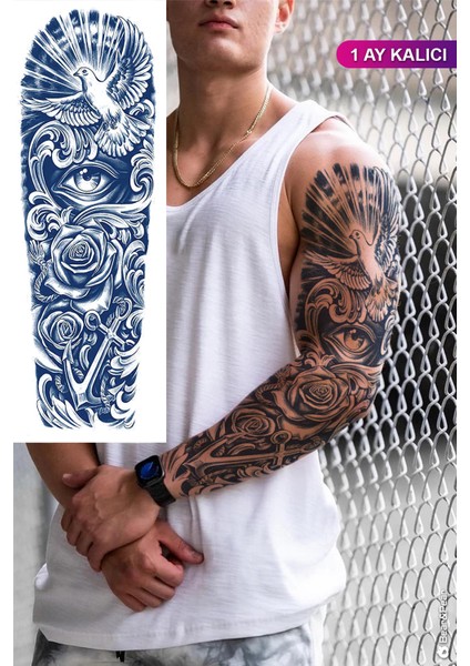 1 Ay Kalıcı Göz ve Kuş Figürlü Kol Dövmesi Tattoo