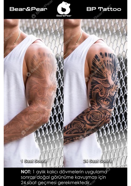 1 Ay Kalıcı Göz ve Kuş Figürlü Kol Dövmesi Tattoo