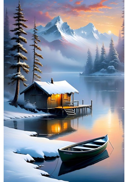 Manzara Kar ve Tekne Dekoratif Kanvas Tablo