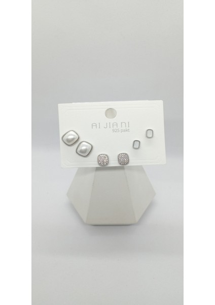 Silver Renk Incili Küpe Seti