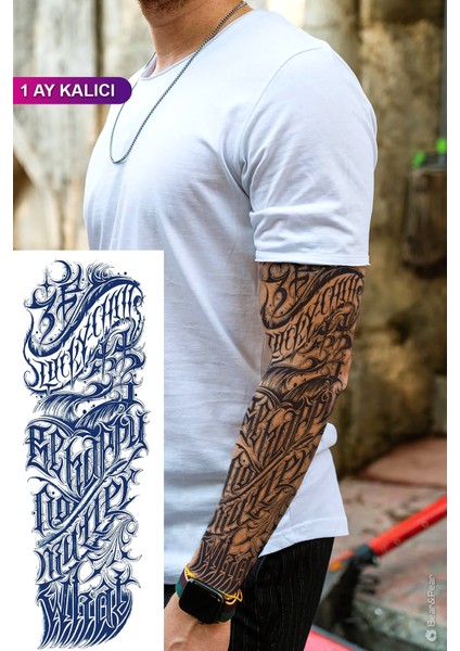 1 Ay Kalıcı Yazılı Kol Kaplama Geçici Dövme Kol Dövmesi Tattoo