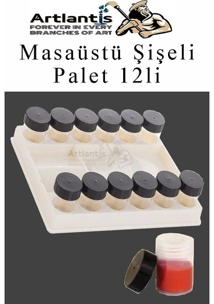 Kapaklı Şişe Resim Paleti 12 Li 1 Paket Şişeli Boya Palet Kabı Siyah Kapaklı Godeli Sanatsal Plastik Palet ve Saklama
