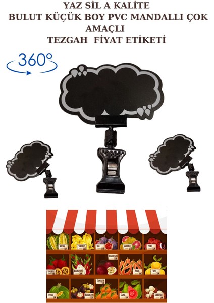 50 Adet Yaz Sil Bulut Mini Boy Mandallı Etiketi Pazarcı Etiketi Market Etiketi Manav Etiketi