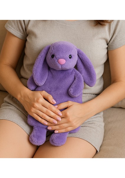 Peluşçu Dayı Lila Tavşan Figürlü Peluş Su Torbası Kılıfı Sevimli ve Yumuşak Kılıf