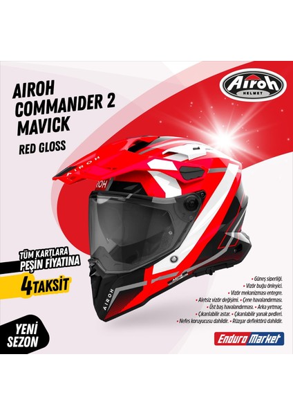 Aıroh Commander 2 Mavıck Red Gloss Kask
