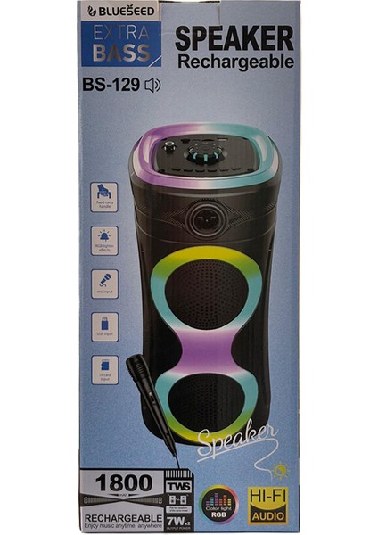 BS-129 Taşınabilir Rgb LED Mikrofonlu Bluetooth Hoparlör