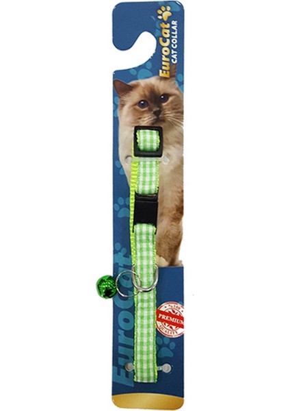Renkli Ekoseli Çıngıraklı Kedi Boyun Tasması Yeşil Inslm