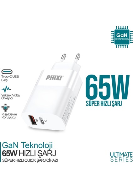 Ultimate UPD4165 65W Pd Çift Çıkışlı Hızlı Şarj Adaptör Hızlı Şarj Başlığı Fast Charger Garantili
