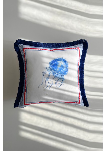 Marin, Deniz, Yaz, Tekne, Yat, Püsküllü, Modern, Country, Bohem 50X50 Dekoratif Kırlent Kılıfı