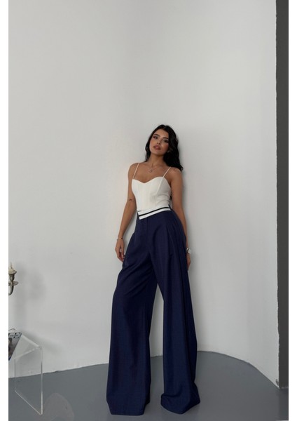Pantolon Bel Şerit Detaylı - Lacivert