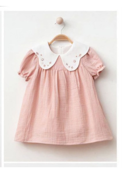 Bebe Yakalı Yumuşak Dokulu Müslin Kız Bebek Elbisesi fiyatları