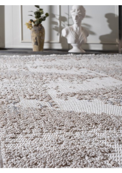Rio Modern Salon Halısı Mutfak Halısı Yolluk Bukle Dokuma Halı Tozumaz Açık Bej Vizon Dekoratif Sisal Halı Rıo-04