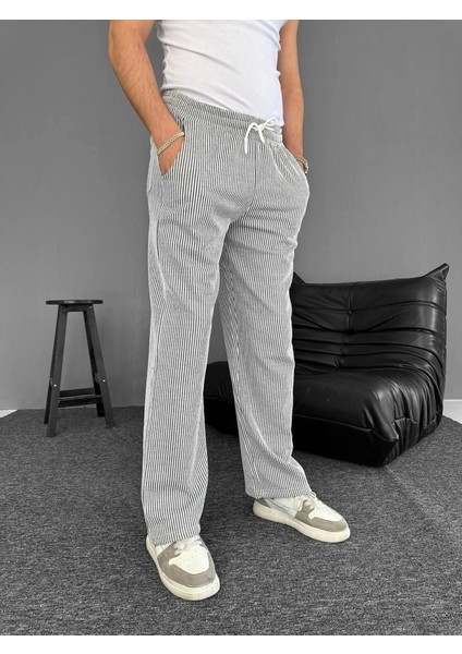 Su Yolu Çizgili Cepli Pantalon - Gri