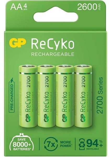 Recyko Aa 2600 Mah Şarjlı 4'lü Pil GP270AAHCE-2EB4 (GPRHC272E001)