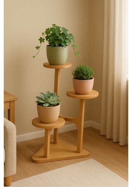 3 Raflı Ahşap Saksılık Çiçeklik | %100 Masif Kayın | Doğal, Şık ve Fonksiyonel Tasarım | Naturel Ahşap Renk modelleri