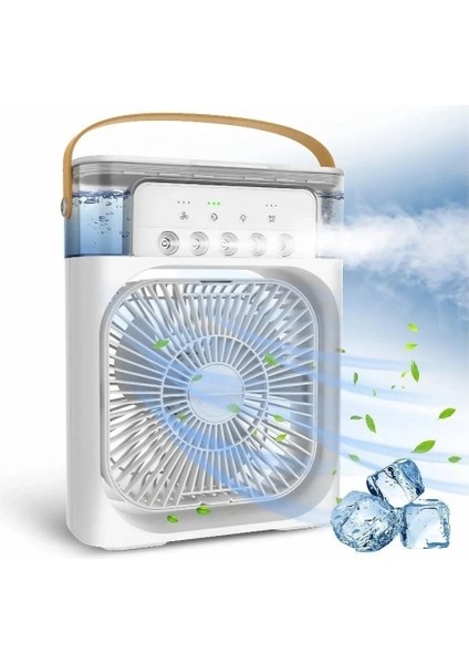 Taşınabilir 5 Spreyli Su Buharlı Mini Klima Fan – 600 ml Su Tanklı – 7 Renk Gece Lambalı