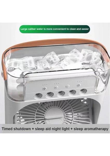 Taşınabilir 5 Spreyli Su Buharlı Mini Klima Fan – 600 ml Su Tanklı – 7 Renk Gece Lambalı