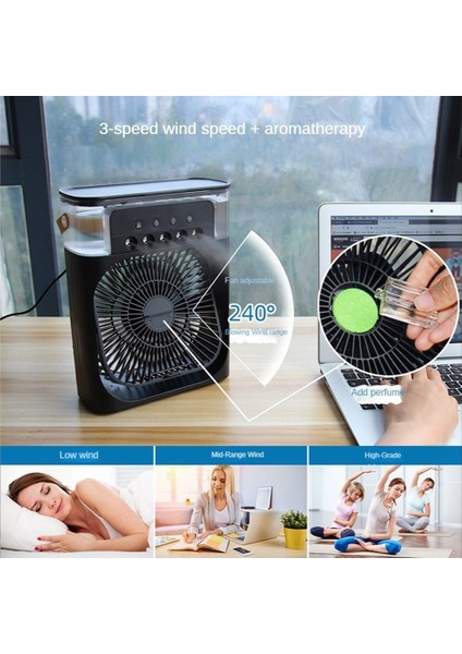 Taşınabilir 5 Spreyli Su Buharlı Mini Klima Fan – 600 ml Su Tanklı – 7 Renk Gece Lambalı
