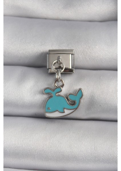 Erb 316L Çelik Gümüş Renk Sallantı Mavi Balina Model Nomination Charm
