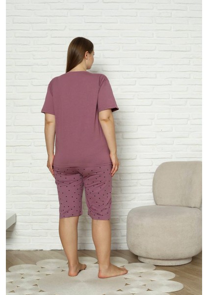 %100 Pamuk Büyük Beden Kısa Kol Kapri Kadın Pijama Takımı fırsatları