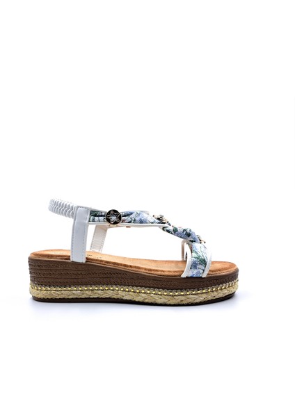 G25Y171 Dolgu Taban Espadril Detaylı Lastikli ve Taşlı Kadın Beyaz Şık Spor Sandalet fiyatları