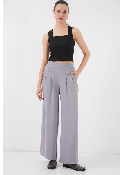 Geniş Paça Pileli Pantolon 6718 - Gri
