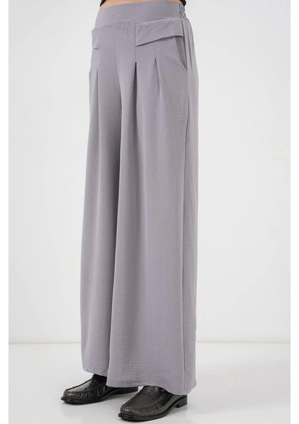 Geniş Paça Pileli Pantolon 6718 - Gri