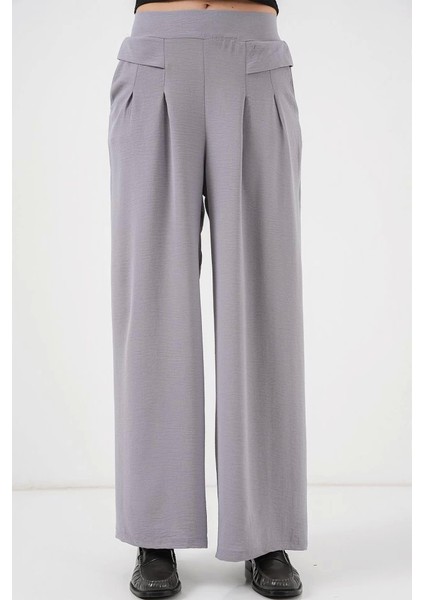 Geniş Paça Pileli Pantolon 6718 - Gri