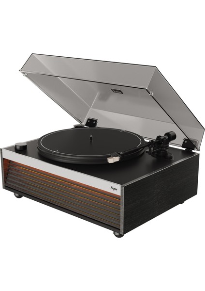 Lumi Dahili Bluetooth Hoparlörlü Işıklı Retro Pikap Plakçalar Aux, Rca Çıkışlı All-In-One, Siyah Ceviz