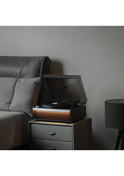 Lumi Dahili Bluetooth Hoparlörlü Işıklı Retro Pikap Plakçalar Aux, Rca Çıkışlı All-In-One, Siyah Ceviz