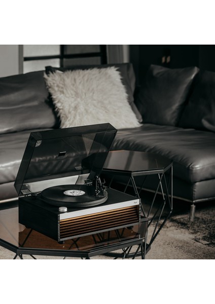 Lumi Dahili Bluetooth Hoparlörlü Işıklı Retro Pikap Plakçalar Aux, Rca Çıkışlı All-In-One, Siyah Ceviz