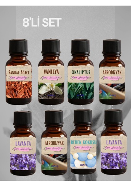 8'li Set Esansiyel Uçucu Koku Yağı Difüzör Esansı Buhurdanlık Yağı Aromaterapi Yağı
