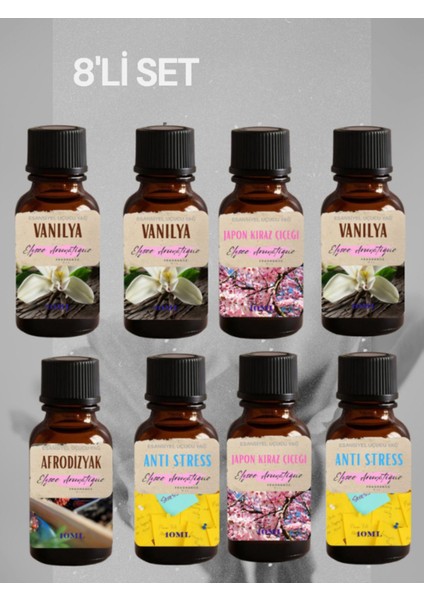 8'li Set Esansiyel Uçucu Koku Yağı Difüzör Esansı Buhurdanlık Yağı Aromaterapi Yağı
