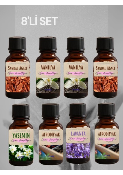 8'li Set Esansiyel Uçucu Koku Yağı Difüzör Esansı Buhurdanlık Yağı Aromaterapi Yağı