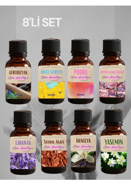 8'li Set Esansiyel Uçucu Koku Yağı Difüzör Esansı Buhurdanlık Yağı Aromaterapi Yağı