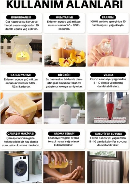8'li Set Esansiyel Uçucu Koku Yağı Difüzör Esansı Buhurdanlık Yağı Aromaterapi Yağı