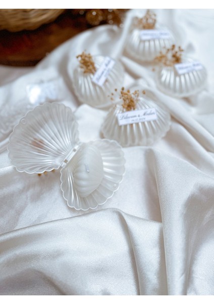 10 Adet Süslemeli Istiridye Mum. Düğün, Kına, Nişan, Söz, Nikah Hediyelik Kutu