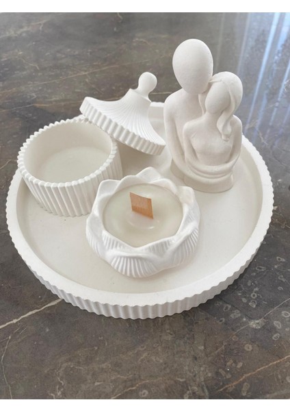 Dekoratif Obje ve Biblo 5 Parça Özel Tasarım Lotus Mumluk Sarılan Çift ve Vazo Aksesuar Seti