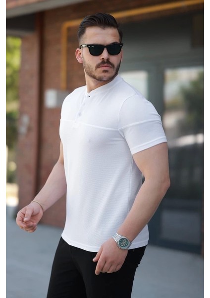 Erkek Hakim Yakalı Kısa Kollu Pamuklu T-Shirt