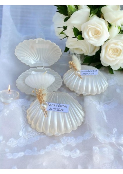 Özel Tasarım 10 Adet Süslemeli Istiridye Mum. Düğün, Kına, Nişan, Söz, Nikah Hediyelik Kutu modelleri