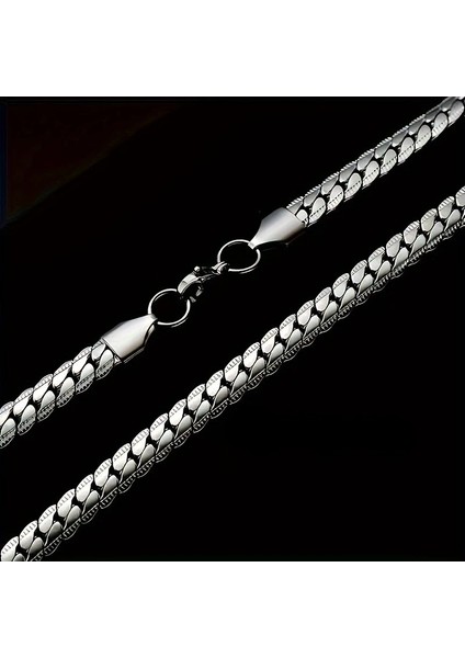 Çelik Kolye Yassı Örgü Model 4 mm Genişlik 55 cm Uzunluk Gümüş Silver