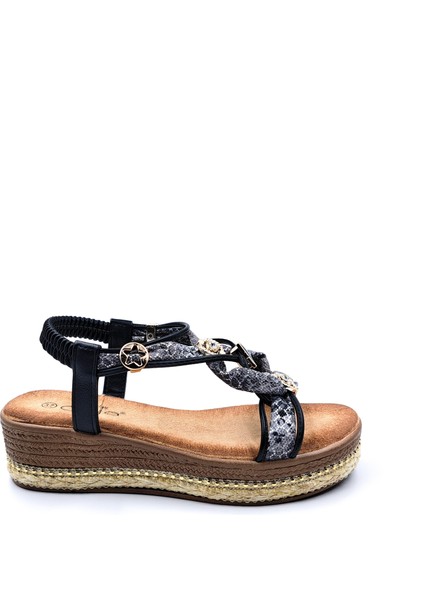 G25Y171 Dolgu Taban Espadril Detaylı Lastikli ve Taşlı Kadın Siyah Şık Spor Sandalet fiyatları