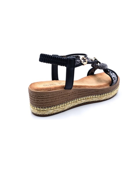 G25Y171 Dolgu Taban Espadril Detaylı Lastikli ve Taşlı Kadın Siyah Şık Spor Sandalet indirimleri