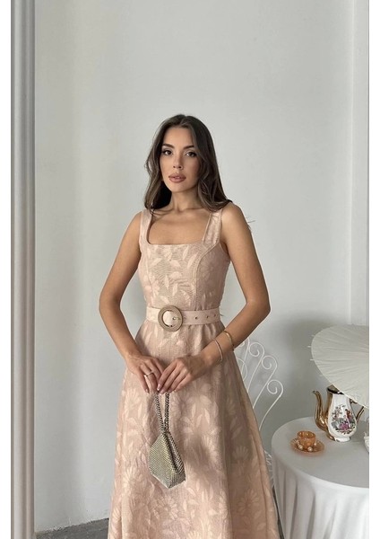 Bej Kuplu Uzun Elbise