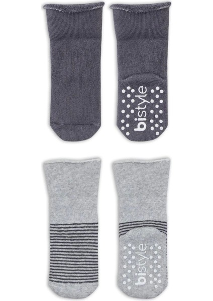 Çemberli Kaymaz Havlu Soket Çorap 2'li BS10503 Gri-Antrasit modelleri