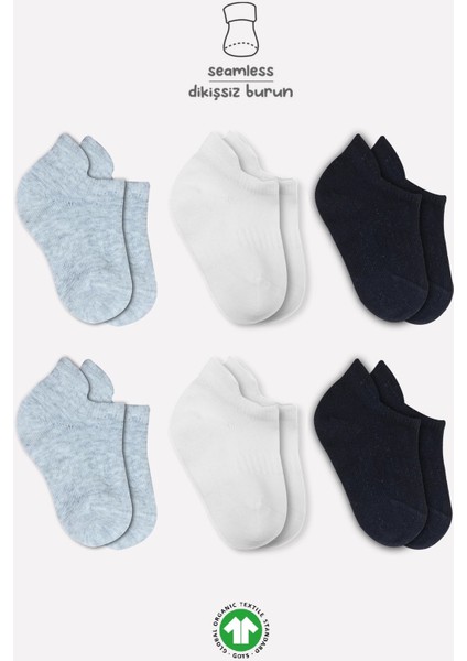 Basic Penye Sneakers Çorap 6'lı BS20101B Ekru Gri Siyah