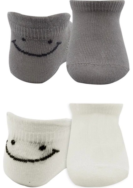 2'li Sneakers Smile Penye Çorap BS20106 Gri Ekru