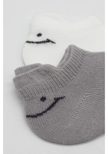 2'li Sneakers Smile Penye Çorap BS20106 Gri Ekru