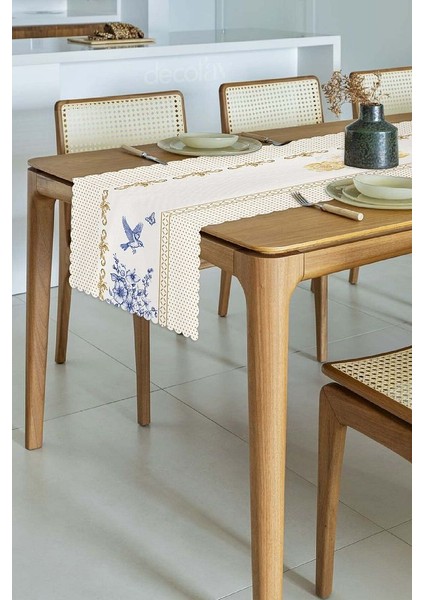 Royal White Uyumlu Çiçek ve Kuş Tasarımlı Dikişsiz Lazer Kesim Runner - 48X135CM