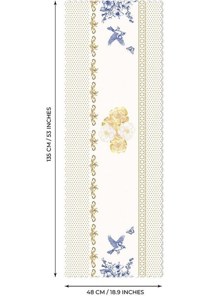Royal White Uyumlu Çiçek ve Kuş Tasarımlı Dikişsiz Lazer Kesim Runner - 48X135CM fiyatları